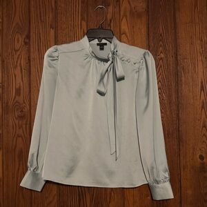 Ann Taylor Light Blue Tie-Neck Satin Blouse